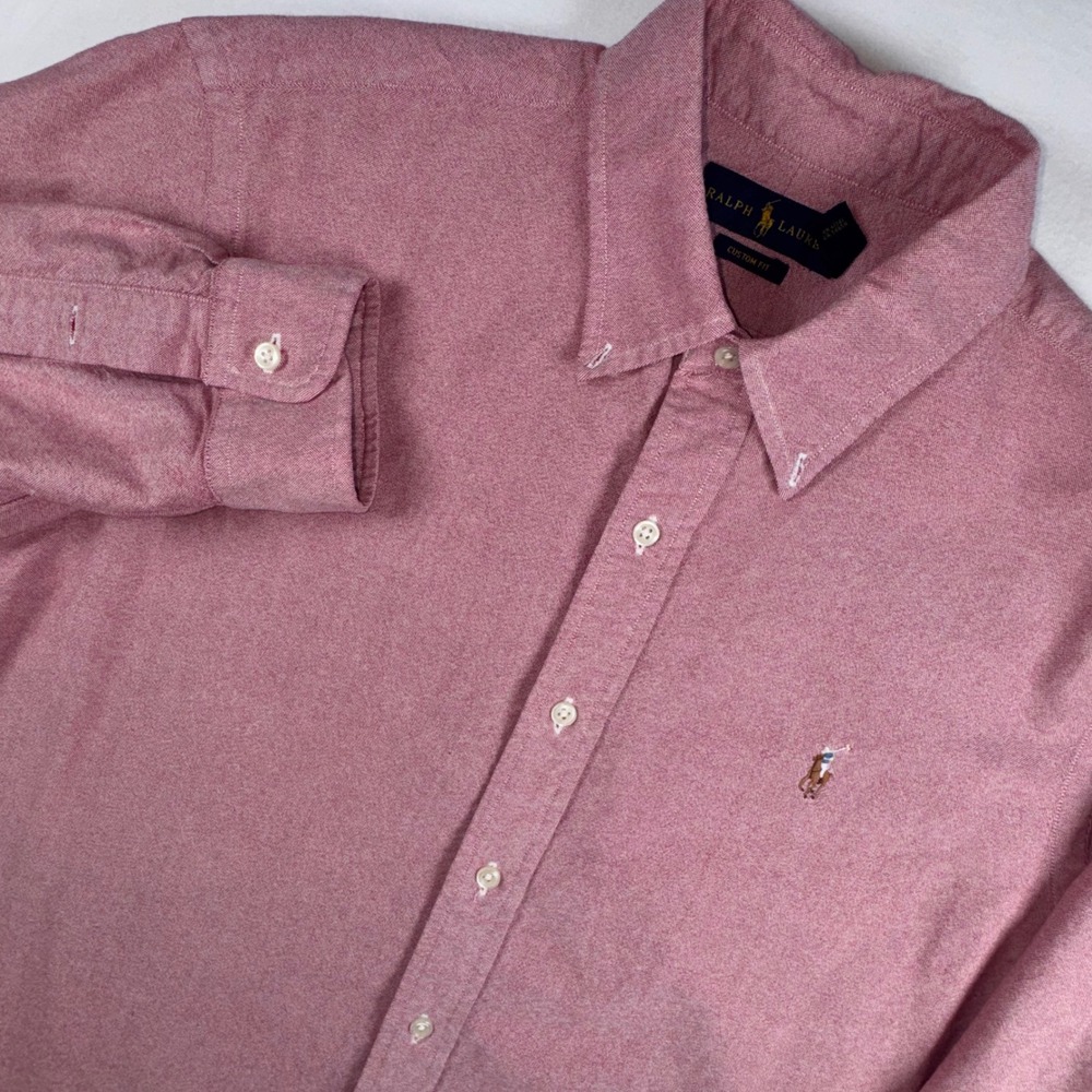 Ralph Lauren Oxford Shirt Mens L Pink Custom Fit Long Sleeve Pony Logo